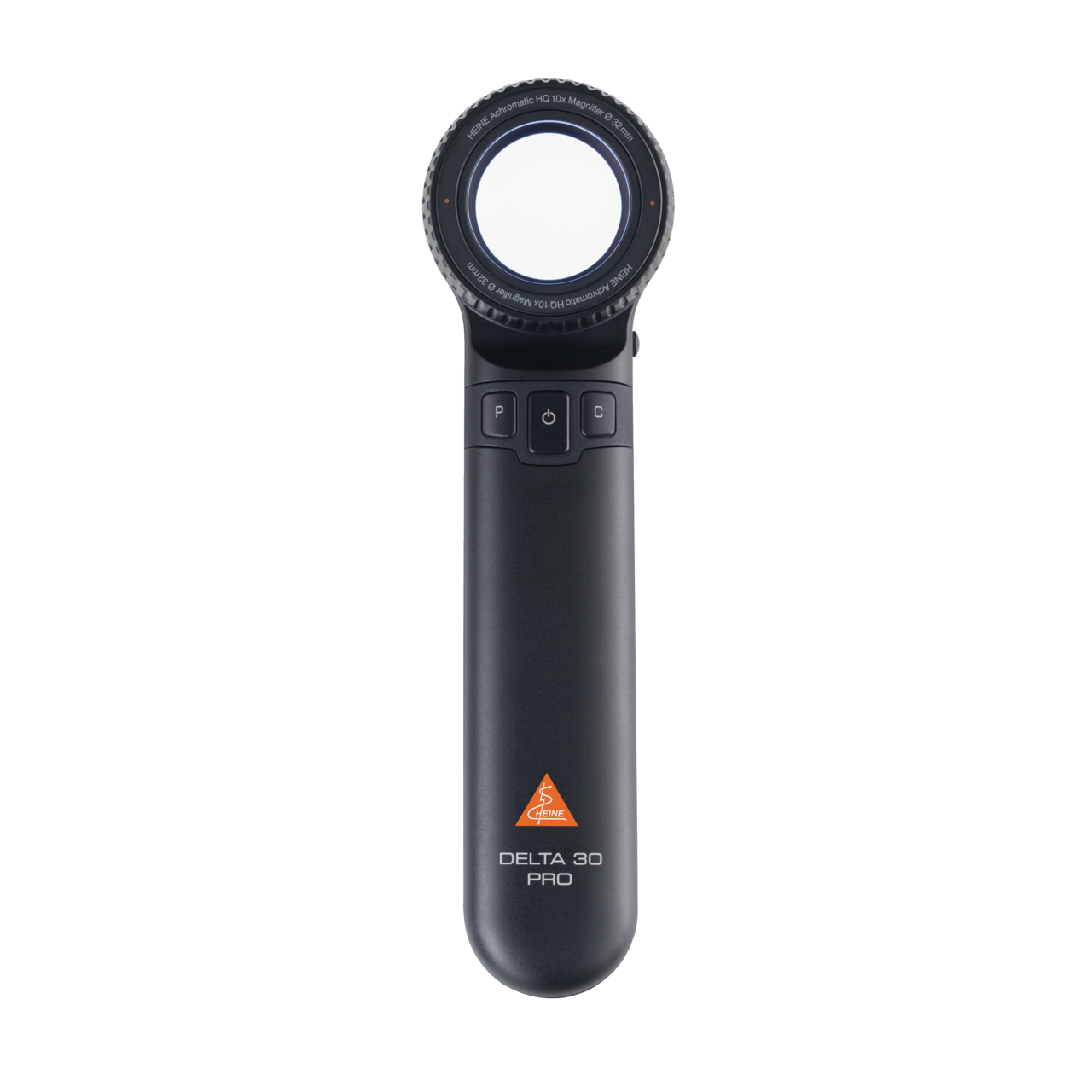 HEINE DELTA 30 PRO Dermatoscope The image shows a HEINE DELTA 30 PRO dermatoscope, a handheld medical device used for skin examination. It features a circular lens and ergonomic design, ideal for dermatologists.