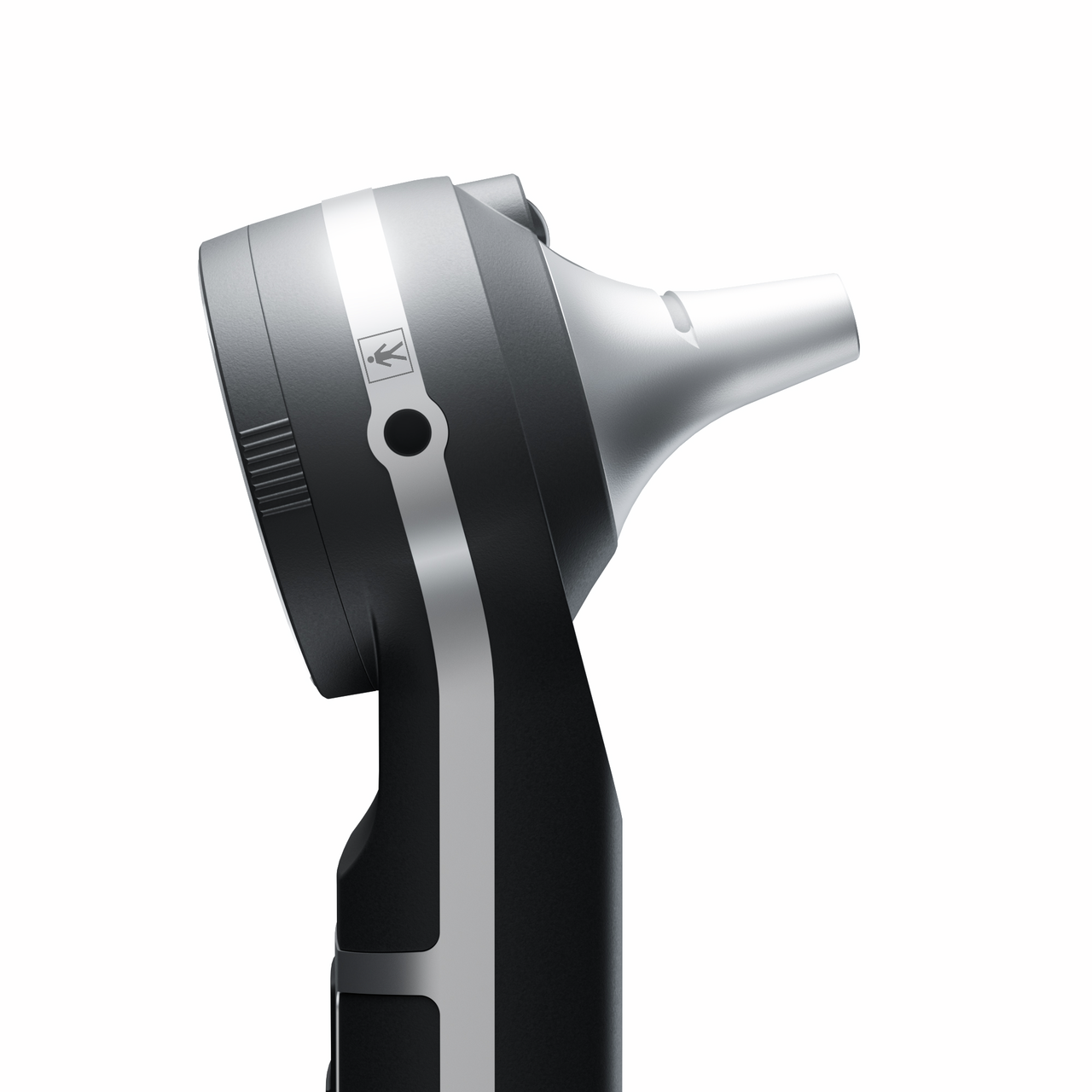 The image shows a HEINE BETA X otoscope, a sleek medical device used for examining ears. It features a modern design with a metallic finish and ergonomic grip.